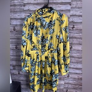 ZARA Yellow and blue floral dress with neck tie